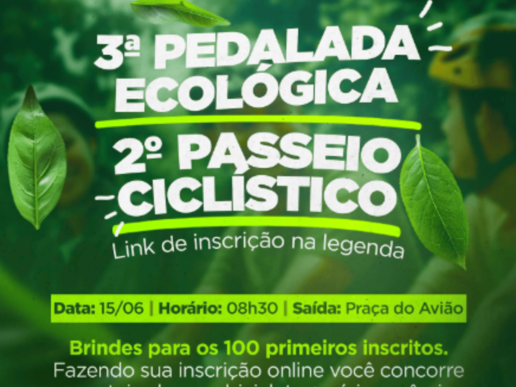 3ª Pedalada Ecológica e 2º Passeio Ciclístico serão dia 15/06 com brindes, sorteios e ação ambiental
