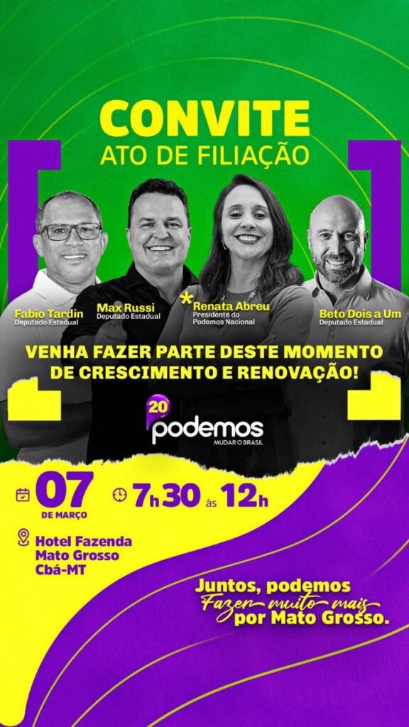 Podemos convoca grande ato de filiação em Cuiabá e reúne lideranças estaduais e nacionais